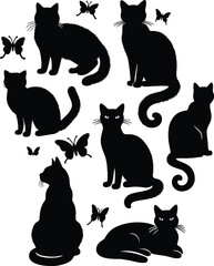 Flat design Cat silhouette vector on a white background