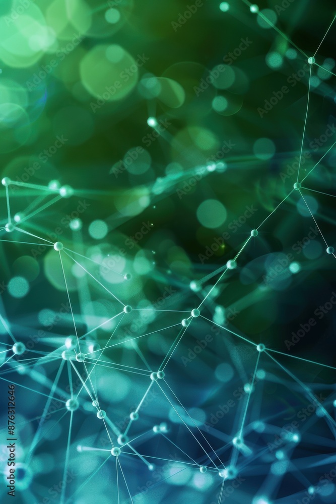 Poster a dynamic abstract background with interconnected lines and nodes, in shades of green and blue, perf