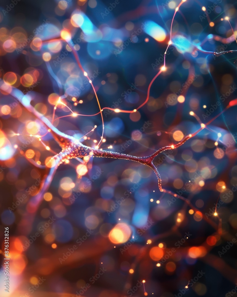 Poster a dynamic representation of neurons in the brain, with a focus on their interconnectedness and neura