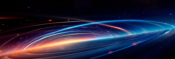 Digital galaxy with lines and circles, evoking a sense of cosmic energy and motion. Generative AI