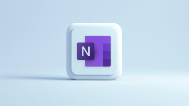 Microsoft OneNote app 3d icon on a pale blue background