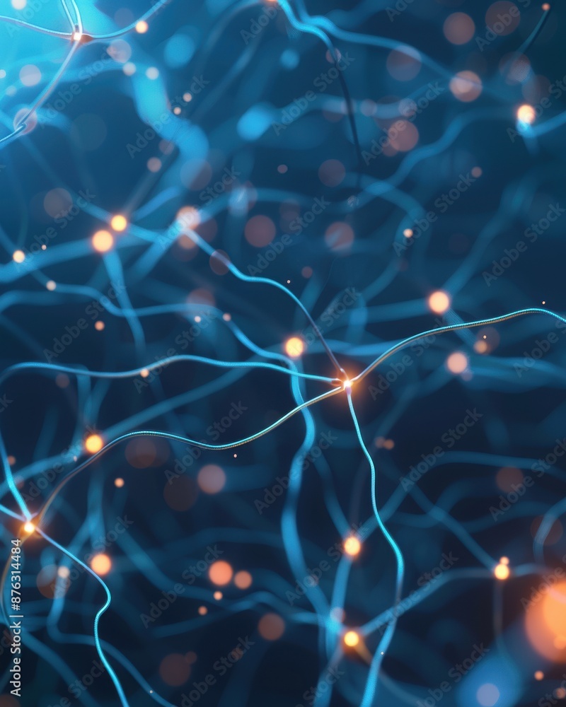 Poster a futuristic image of brain neurons connected by glowing synapses, showcasing their intricate interc