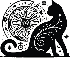 Flat design Cat silhouette vector on a white background
