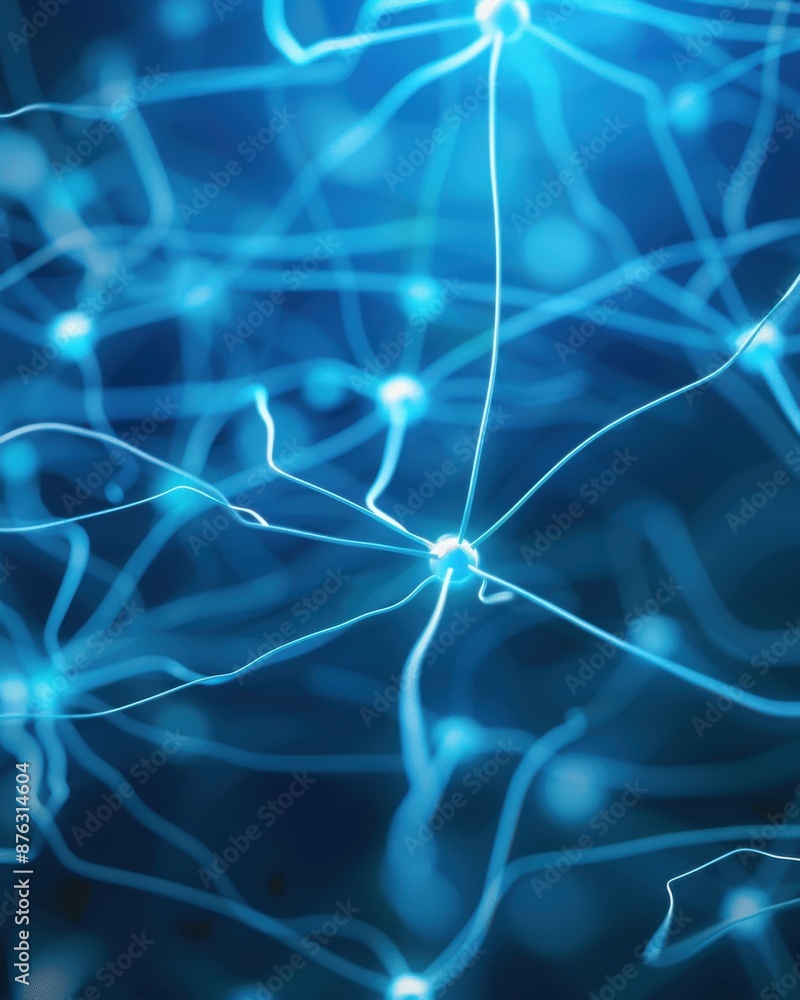 Poster a futuristic image of brain neurons connected by glowing synapses, showcasing their intricate interc