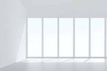 3D room space background with soft shadow. Empty white room space for interior design and decoration. 3D render.