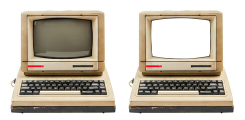 Vintage desktop computer with blank screen, cut out