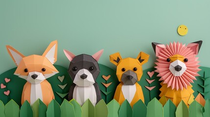 Obraz premium Dive into the world of paper craft with illustrations of animals, from adorable pets to majestic wildlife, each crafted with meticulous detail. Clean and Clear Color, Realistic Photo, , Minimalism,