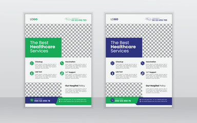Corporate healthcare and medical flyer design layout template,	