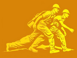 Naklejka premium Two Construction Workers Running