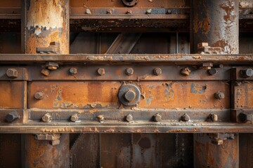 An abandoned industrial site with rusted metal beams and worn machinery, the gritty texture and decay illustrating years of exposure and neglect