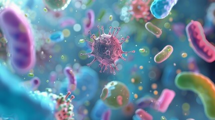 Microscopic Diversity: Vivid 3D Render of Colorful Microbes