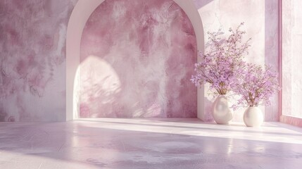 a romantic pastel floor and wall backdrop with soft pink and lavender tones, perfect for showcasing fine wines or gourmet food products. 