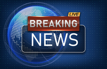 Breaking news broadcast vector futuristic background with world map. Vector illustration.