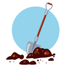 Shovel digging dirt ground isolated concept. Vector design graphic illustration