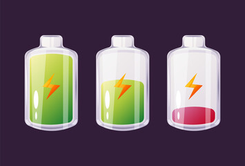 High and low battery characters isolated on background concept. Vector graphic design illustration element