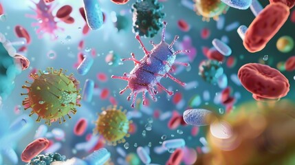 Microscopic Diversity: Vivid 3D Render of Colorful Microbes