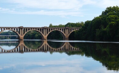 Railway Bridge Over River, Reflections in Water