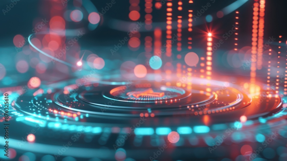 Poster Big data visualization dashboard with neon holograms, immersive tech, colorful graphs, advanced analytics, digital innovation, glowing interface, data insights, modern design
