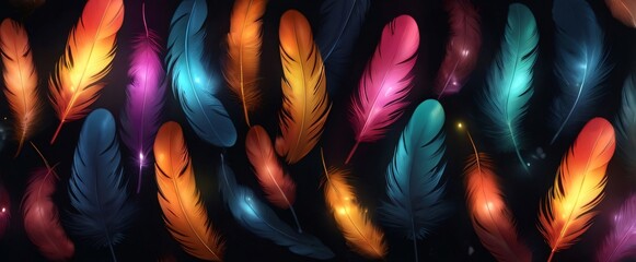 group of colorfull glow feather