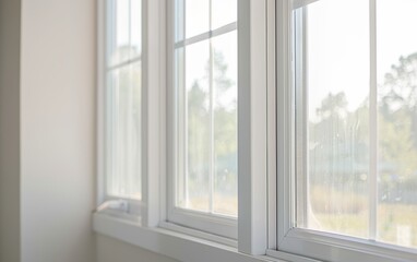 Contractor installing new windows in a home renovation project, framed against a white background, ideal for improvement
