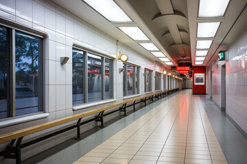 Fototapeta premium A waiting area at a transportation hub, showcasing comfortable seating and modern amenities