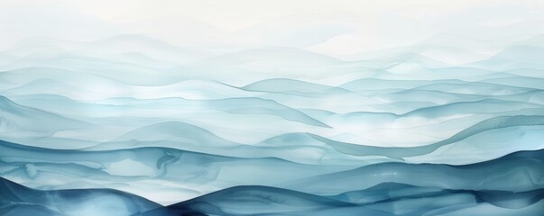 Obraz premium Watercolor background with ocean waves, copy space, serene design, blue hues, calming effect, artistic texture, nautical theme, coastal vibe