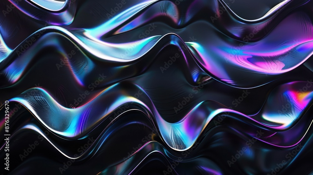 Aufkleber a 4k animation featuring iridescent wavy shapes on a black background, creating a captivating and vi