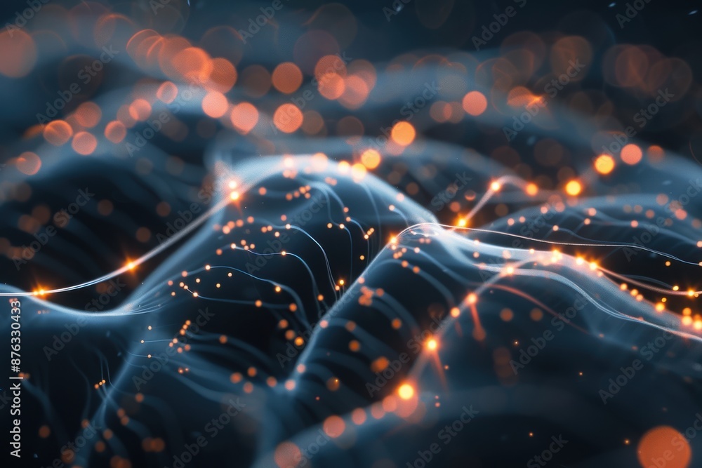 Poster a close-up of a glowing brain with neurons firing, illuminating intricate pathways, set against a bl