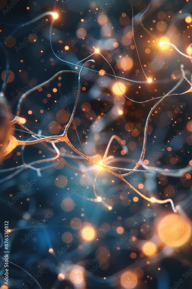 Poster a close-up of brain neurons showing their interconnectedness through synaptic connections, set again