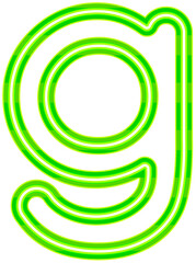 Neon font with luminous bright green lowercase letters typography design-g