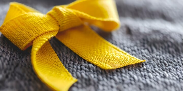Yellow ribbon textile background for endometriosis awareness or microencephaly prevention campaign. Concept Health Awareness, Ribbon Campaign, Endometriosis, Microencephaly Prevention