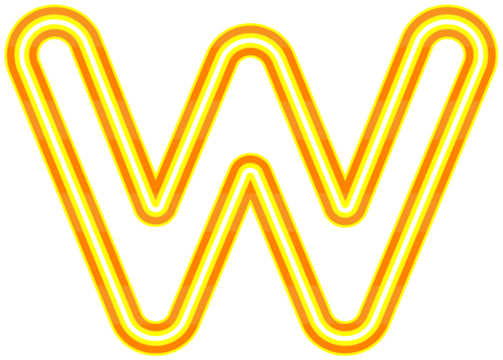 Neon font with luminous bright yellow and orange lowercase letters typography design-w