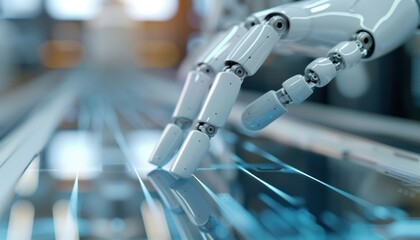 Technician testing AI-driven optimization software on a robotic assembly line