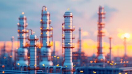 Obraz premium Discover industrial landscapes with illustrations of factories, refineries, and oil drilling platforms, depicting the synergy of technology and energy production. Clean and Clear Color, Realistic