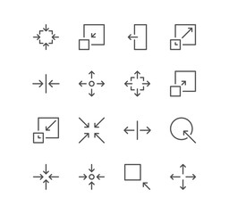 Set of arrow and technology icons, size, scale, decrease, edit, resize, line, view, reduce and linear variety vectors.	
