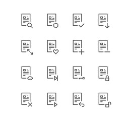 Set of business and technology icons, paper, document, file, folder, search, approve and linear variety vectors.	