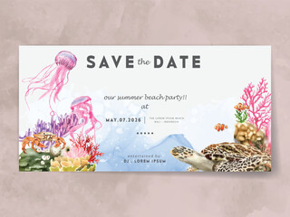 hand painted watercolor sea life party invitation