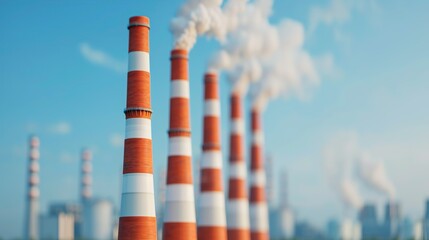 Illustrate the energy ecosystem with images of industrial plants, power stations, and urban environments shaped by technological advancements. Clean and Clear Color, Realistic Photo, , Minimalism,