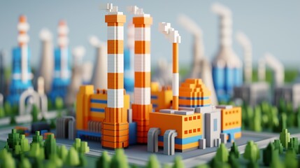 Obraz premium Capture the essence of industrial progress with illustrations of power plants, refineries, and cities bustling with technological innovation. Clean and Clear Color, Realistic Photo, , Minimalism,