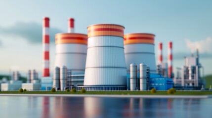 Illustrate the energy dynamics of cities with images of power plants, refineries, and urban environments pulsating with technological advancements. Clean and Clear Color, Realistic Photo, ,