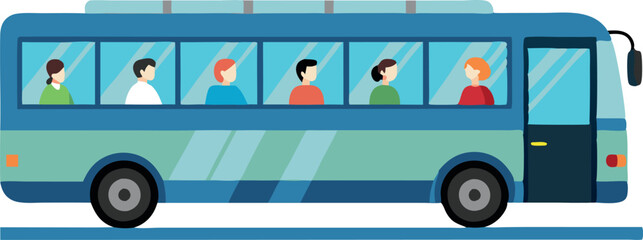 Illustration of People Traveling on a Bus in a City