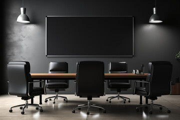 Meeting room with blank poster for mockup, interior design inspiration, trendy home decor ideas, and minimalist aesthetic