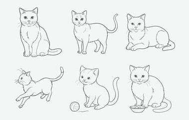 Print Elegant Cat Line Art Vector Set, Perfect for Your Design Needs