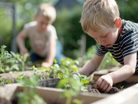 Children learning about composting in a school garden