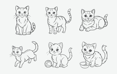 Print Elegant Cat Line Art Vector Set, Perfect for Your Design Needs
