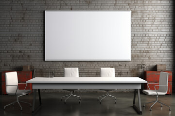 Meeting room with blank poster for mockup, interior design inspiration, trendy home decor ideas, and minimalist aesthetic