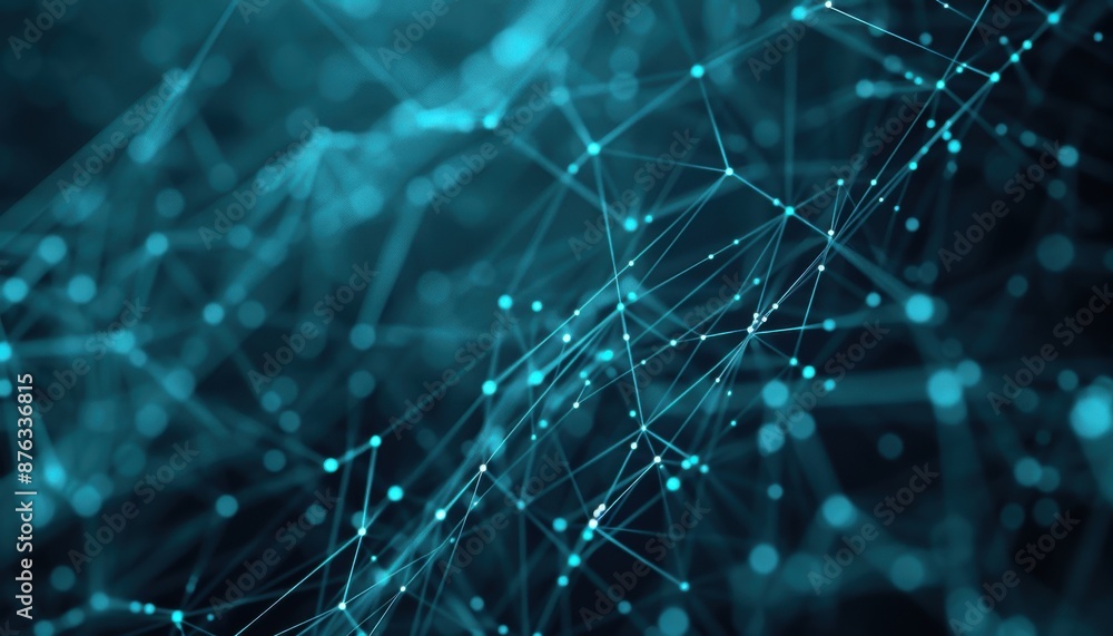 Poster complex abstract technology background, intricate network of lines and nodes ideal for advanced tech