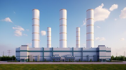 Capture the essence of industrial synergy with illustrations of power plants, refineries, and urban environments thriving on technological advancements. Clean and Clear Color, Realistic Photo, ,