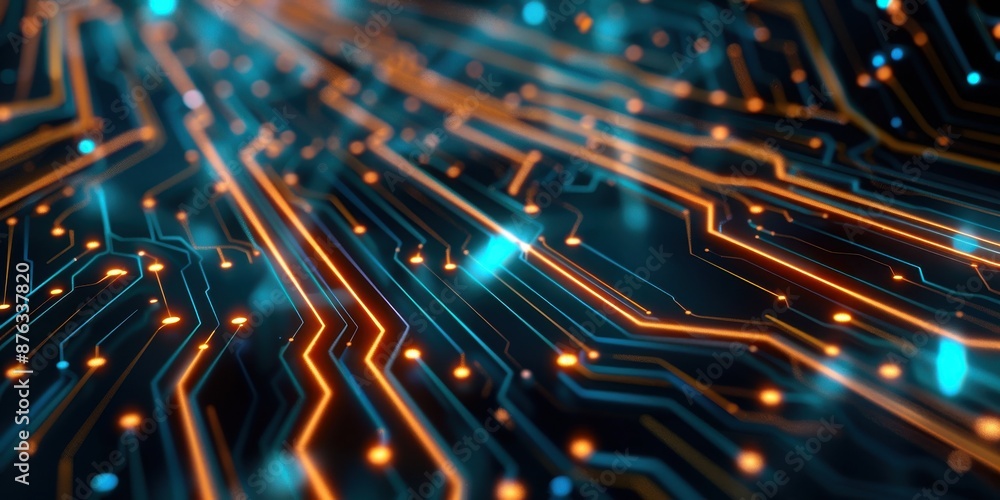 Poster futuristic abstract technology background, dynamic lines and circuits ideal for innovative tech visu