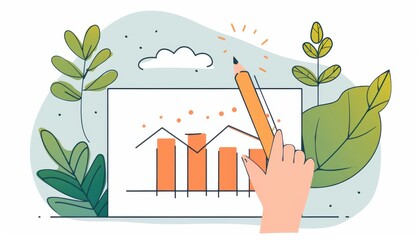 Hand developing financial presentation slide, sketching charts and graphs ideal for business reports, investment analysis, and corporate strategy sessions